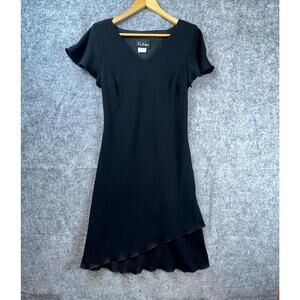 Vintage S.L. Fashions Dress Women 12 Black Classic LBD 90s Ruffle Hem
